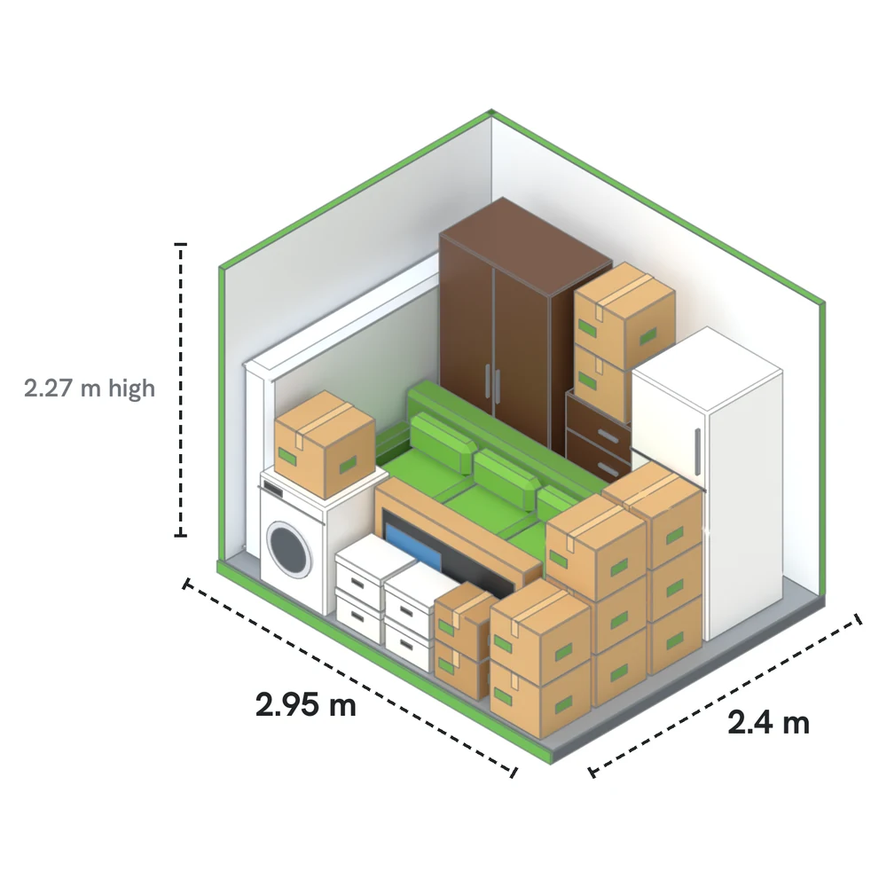 Drive-Up Medium drawn to scale with furniture and boxes inside