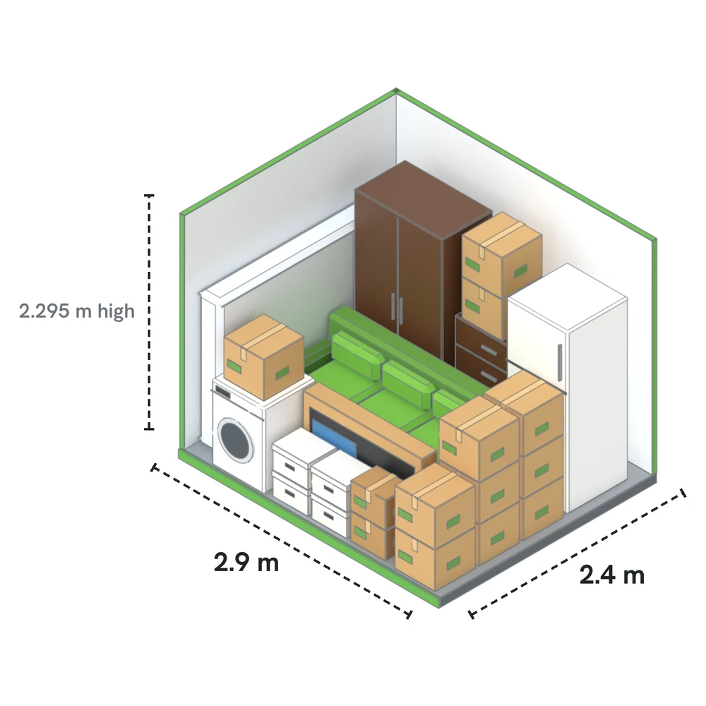 Drive-Up Medium drawn to scale with furniture and boxes inside