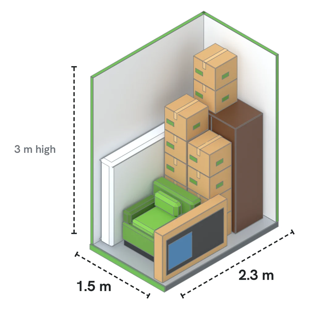 Indoor Large drawn to scale with furniture and boxes inside